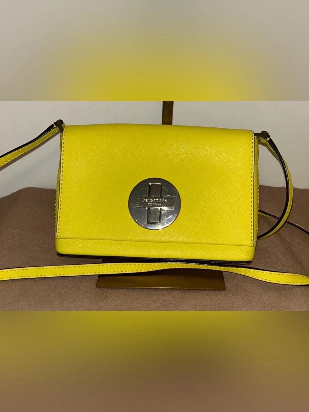Kate Spade New York Highlighter Yellow Leather Turnlock Crossbody Bag